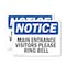 Signmission Main Entrance Visitors Please Ring Bell OSHA Notice Sign, Vinyl Decal, 14in W x 10in L, 2PK OS-2PACK-NS-D-1014-L-14085 - alternate 1